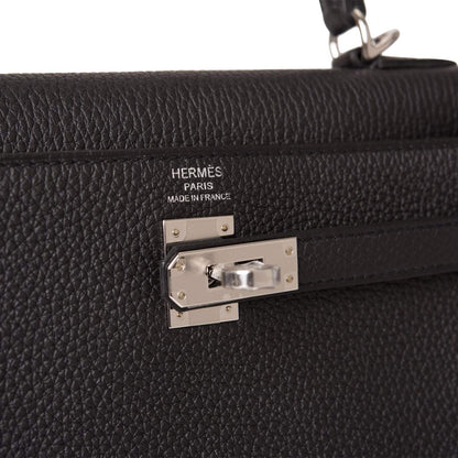 Hermes Kelly Retourne 25 Black Togo Palladium Hardware