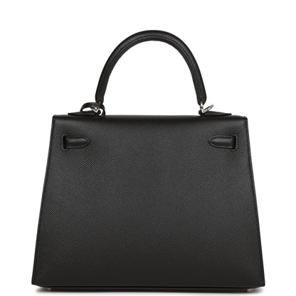 Hermes Kelly Sellier 25 Black Epsom Palladium Hardware