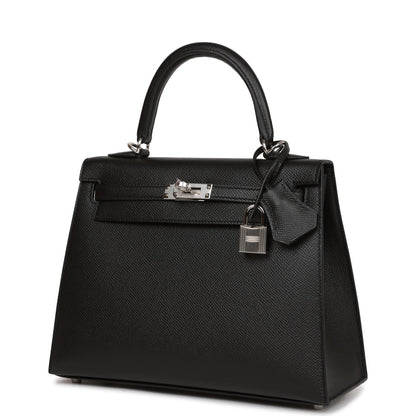 Hermes Kelly Sellier 25 Black Epsom Palladium Hardware