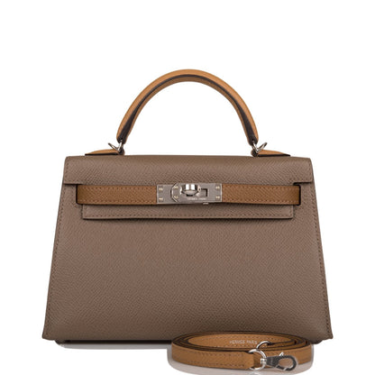 Hermes Kelly Sellier 20 Etoupe, Alezan and Biscuit Epsom Palladium Hardware