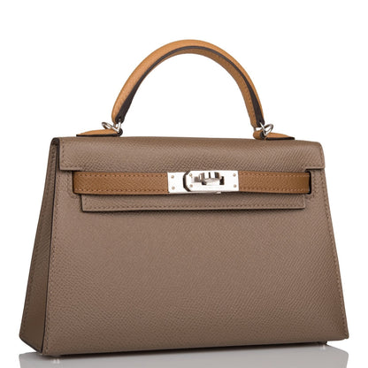 Hermes Kelly Sellier 20 Etoupe, Alezan and Biscuit Epsom Palladium Hardware