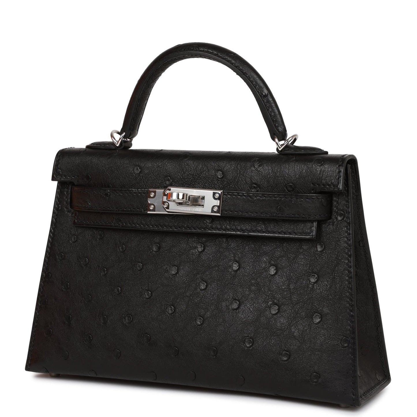 Hermes Kelly Sellier 20 Black Ostrich Palladium Hardware