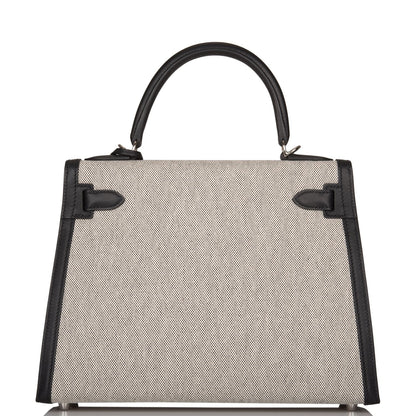 Hermes Kelly Sellier 28 Black Toile and Swift Palladium Hardware