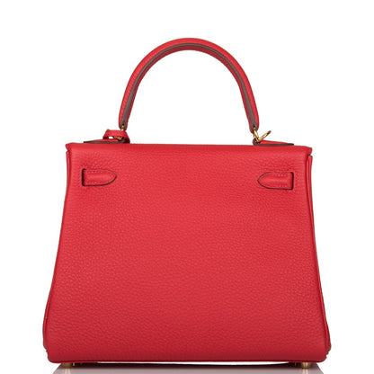 Hermes Kelly Retourne 25 Rouge Casaque Togo Gold Hardware