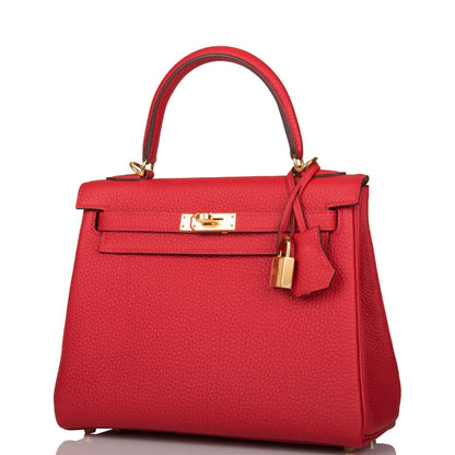 Hermes Kelly Retourne 25 Rouge Casaque Togo Gold Hardware