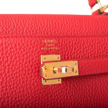 Hermes Kelly Retourne 25 Rouge Casaque Togo Gold Hardware