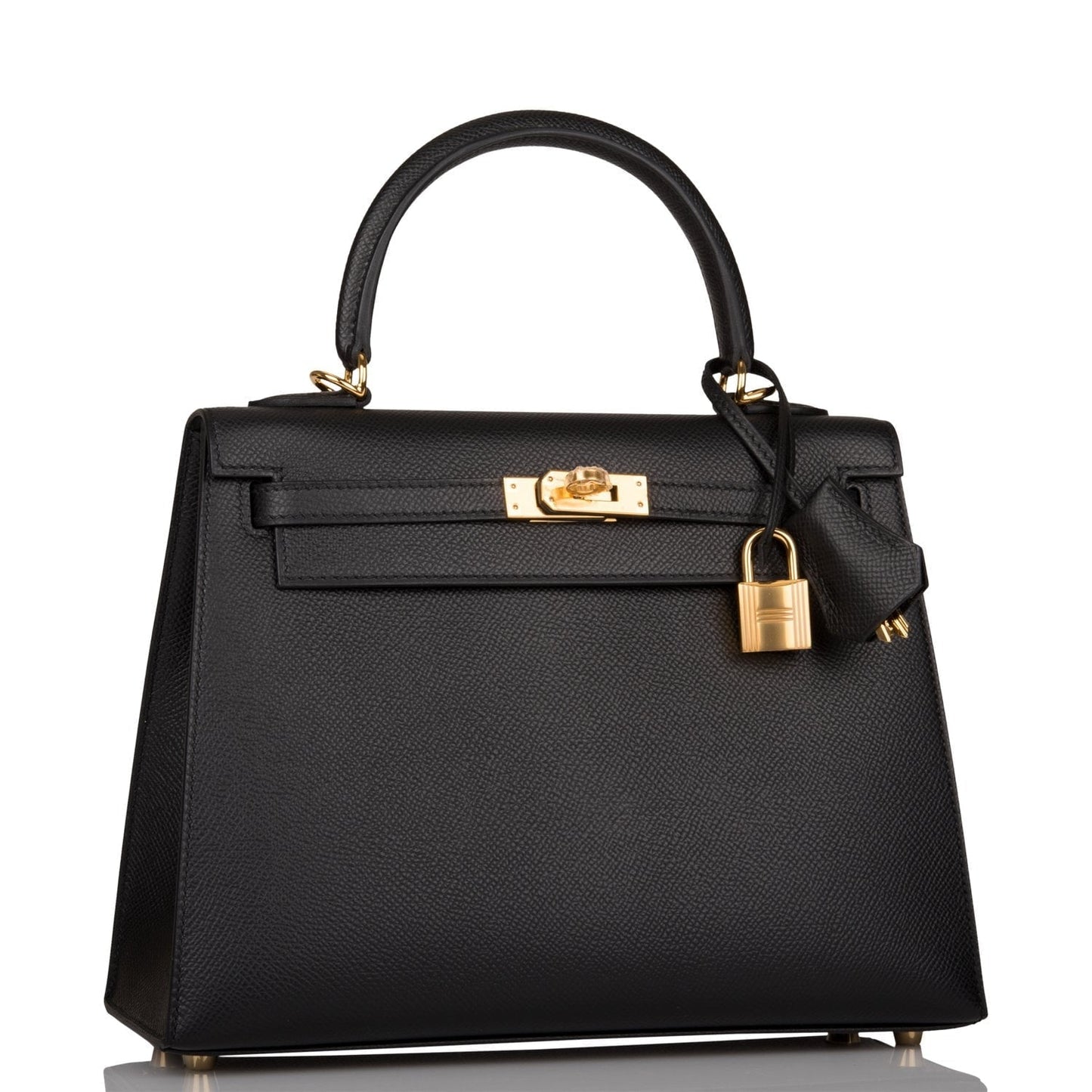 Hermes Kelly Sellier 25 Black Epsom Gold Hardware