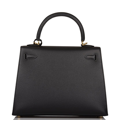 Hermes Kelly Sellier 25 Black Epsom Gold Hardware