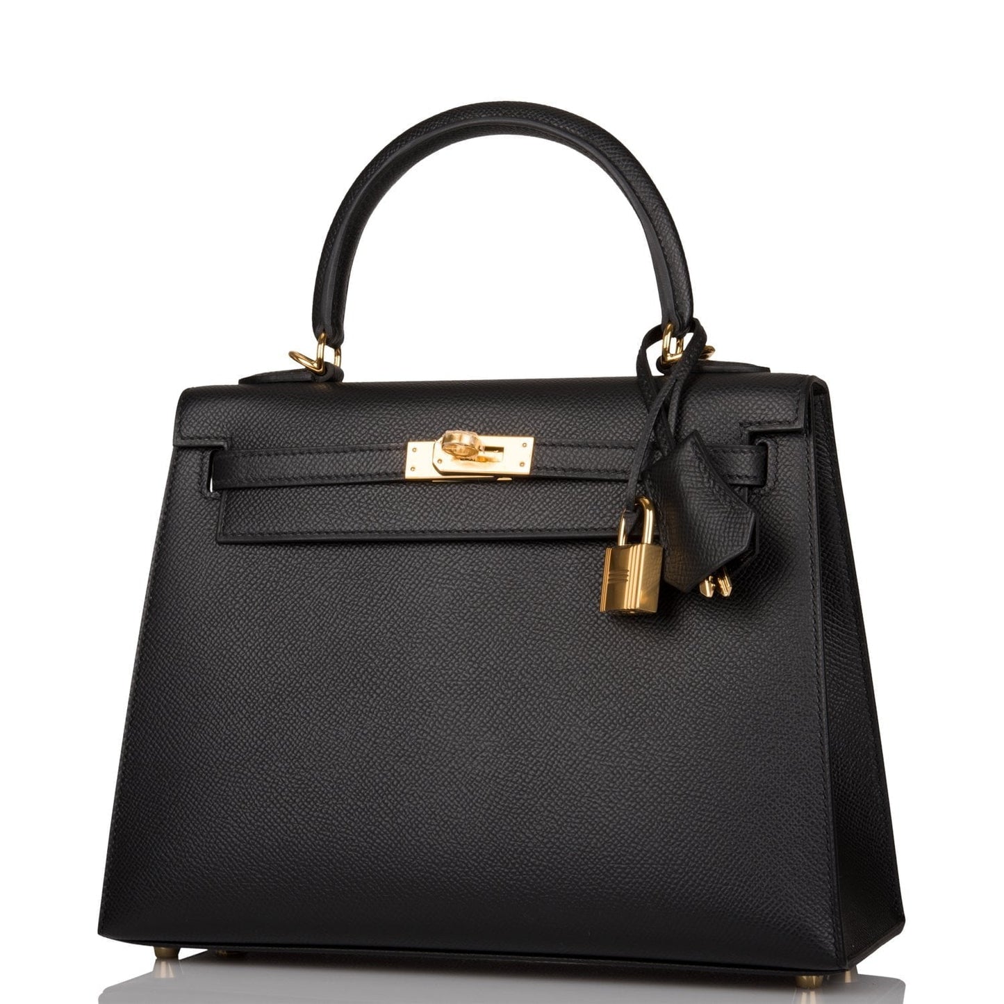 Hermes Kelly Sellier 25 Black Epsom Gold Hardware