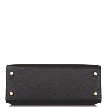 Hermes Kelly Sellier 25 Black Epsom Gold Hardware