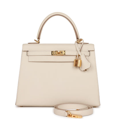 Hermes Kelly Sellier 25 Craie Epsom Gold Hardware