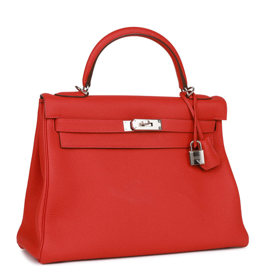 Hermes Kelly Retourne 32 Geranium Togo Palladium Hardware