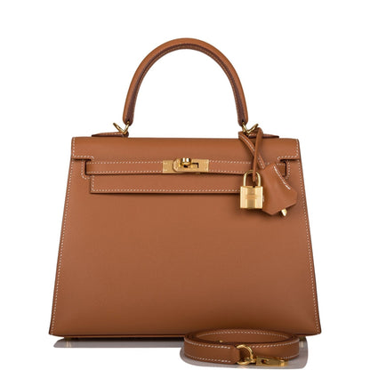 Hermes Kelly Sellier 25 Gold Epsom Gold Hardware