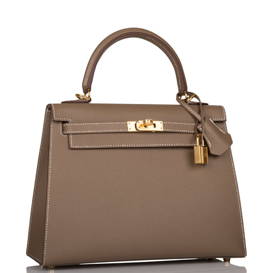 Hermes Kelly Sellier 25 Etoupe Epsom Gold Hardware