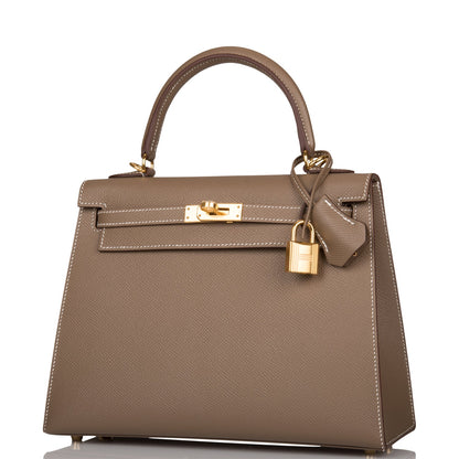 Hermes Kelly Sellier 25 Etoupe Epsom Gold Hardware