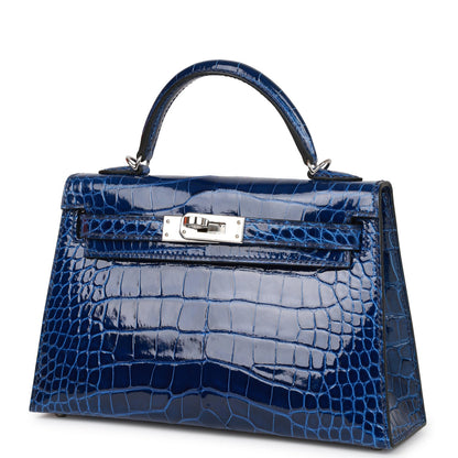 Hermes Kelly Sellier 20 Bleu Saphir Shiny Alligator Palladium Hardware