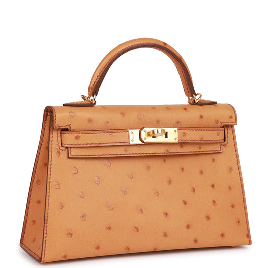 Hermes Kelly Sellier 20 Gold Ostrich Gold Hardware