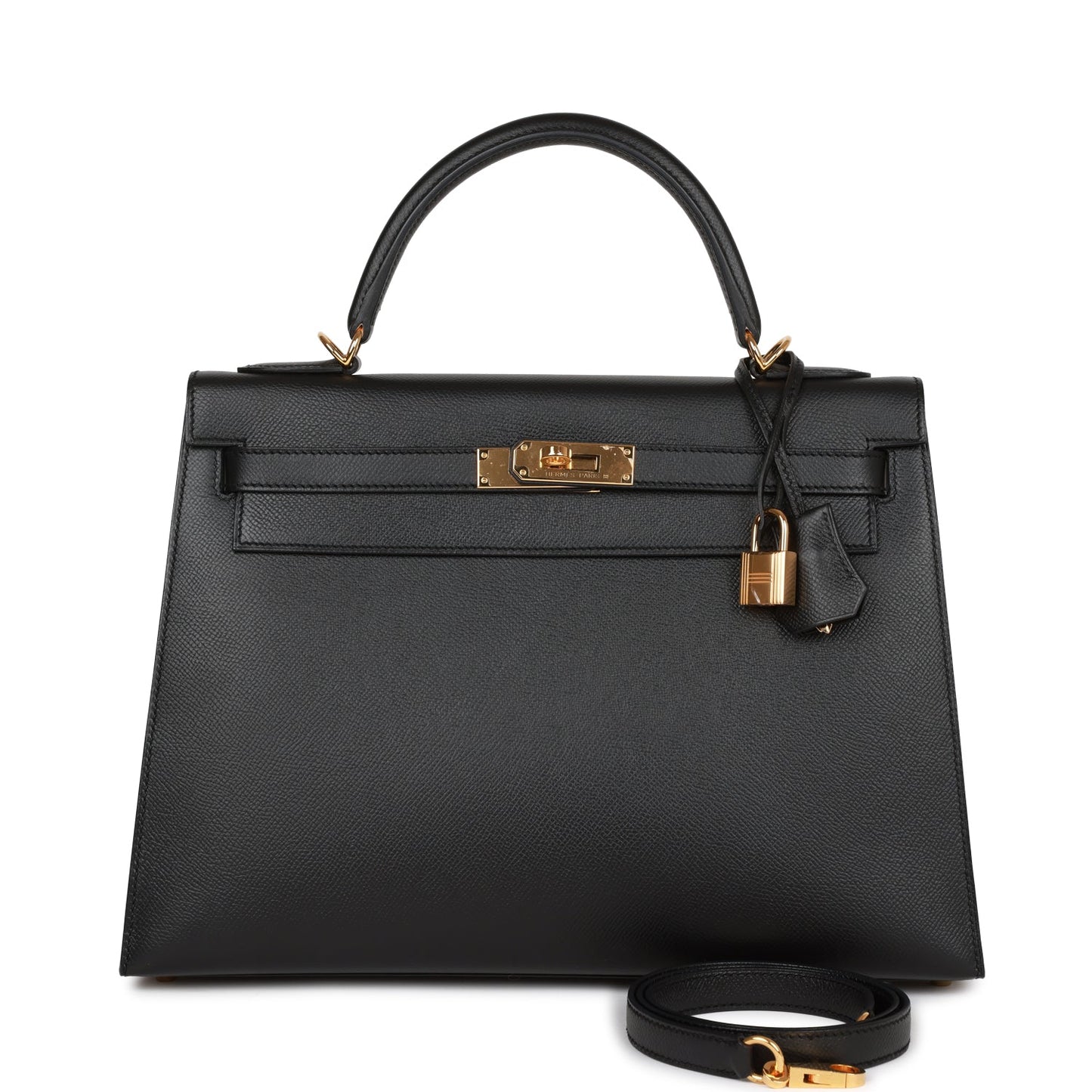 Hermes Kelly Sellier 32 Black Epsom Gold Hardware