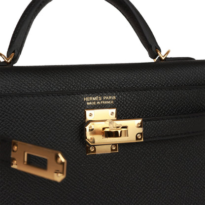 Hermes Kelly Sellier 20 Black Epsom Gold Hardware