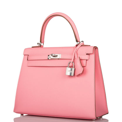 Hermes Kelly Sellier 25 Rose Confetti Epsom Palladium Hardware