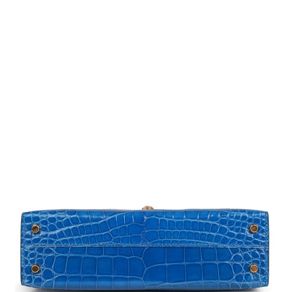 Hermes Kelly Sellier 20 Bleu Zellige Shiny Alligator Gold Hardware