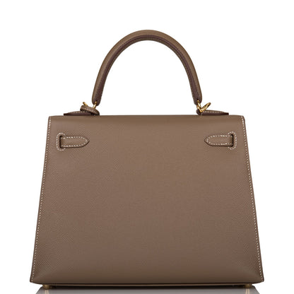 Hermes Kelly Sellier 25 Etoupe Epsom Gold Hardware