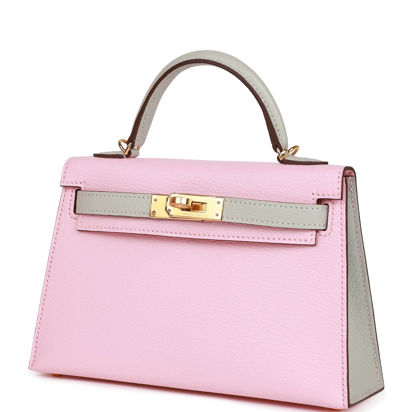 Hermes Special Order (HSS) Kelly Sellier 20 Rose Sakura and Gris Perle Chevre Gold Hardware