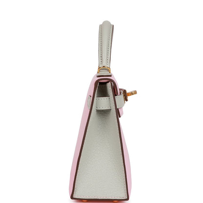 Hermes Special Order (HSS) Kelly Sellier 20 Rose Sakura and Gris Perle Chevre Gold Hardware