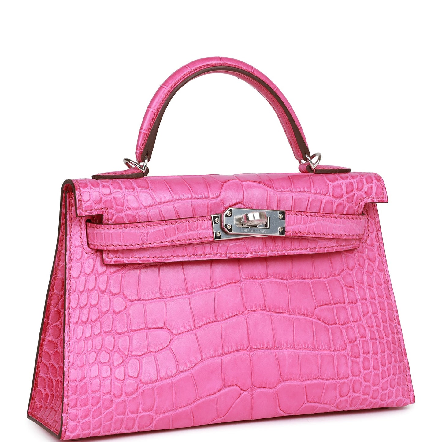 Hermes Kelly Sellier 20 Rose Shocking Matte Alligator Palladium Hardware