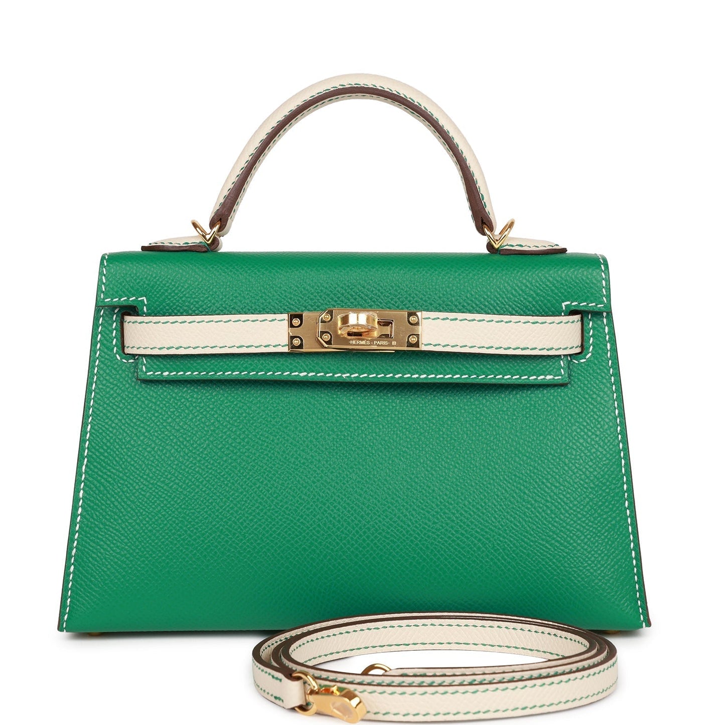 Hermes Special Order (HSS) Kelly Sellier 20 Vert Jade and Craie Epsom Gold Hardware