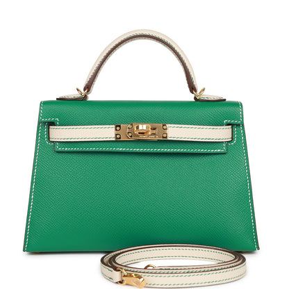 Hermes Special Order (HSS) Kelly Sellier 20 Vert Jade and Craie Epsom Gold Hardware