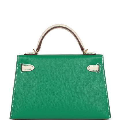 Hermes Special Order (HSS) Kelly Sellier 20 Vert Jade and Craie Epsom Gold Hardware