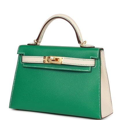 Hermes Special Order (HSS) Kelly Sellier 20 Vert Jade and Craie Epsom Gold Hardware