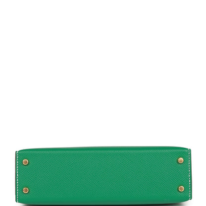 Hermes Special Order (HSS) Kelly Sellier 20 Vert Jade and Craie Epsom Gold Hardware