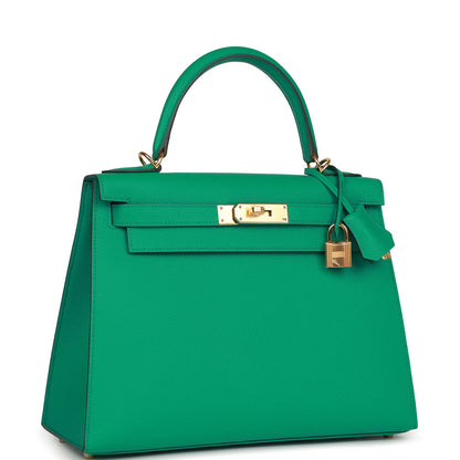 Hermes Kelly Sellier 28 Vert Jade Epsom Gold Hardware