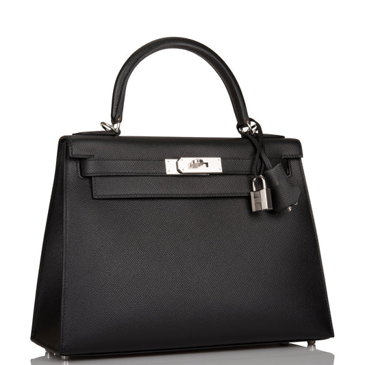 Hermes Kelly Sellier 28 Black Epsom Palladium Hardware