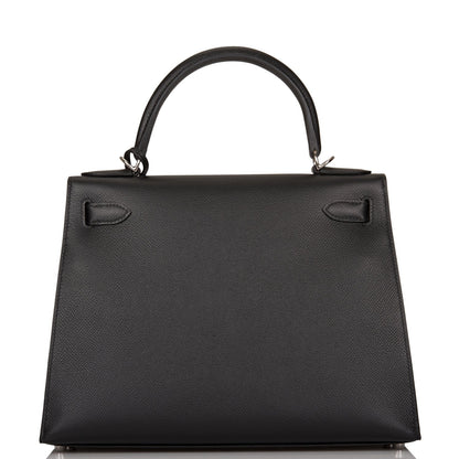 Hermes Kelly Sellier 28 Black Epsom Palladium Hardware