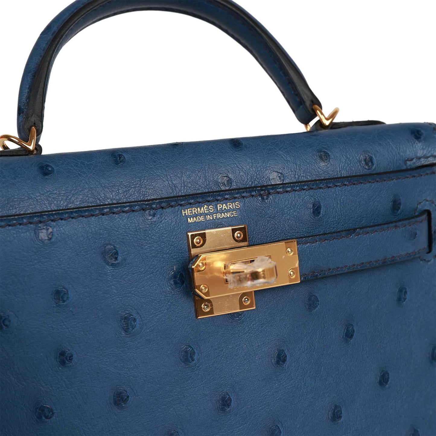 Hermes Kelly Sellier 20 Bleu Iris Ostrich Gold Hardware