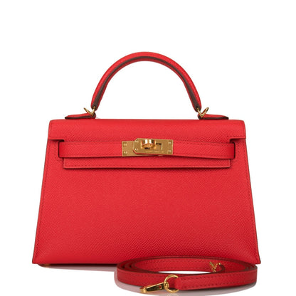 Hermes Kelly Sellier 20 Rouge de Coeur Epsom Gold Hardware