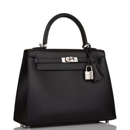 Hermes Kelly Sellier 25 Black Epsom Palladium Hardware