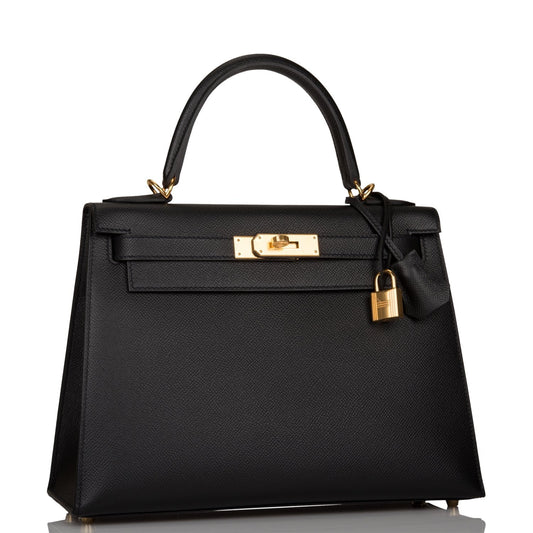 Hermes Kelly Sellier 28 Black Epsom Gold Hardware