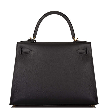 Hermes Kelly Sellier 28 Black Epsom Gold Hardware