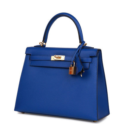 Hermes Kelly Sellier 25 Bleu Royal Epsom Gold Hardware