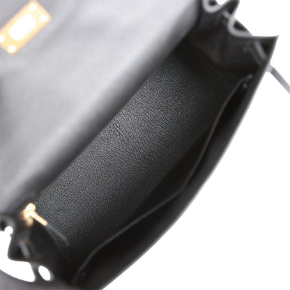 Hermes Kelly Sellier 28 Black Epsom Gold Hardware