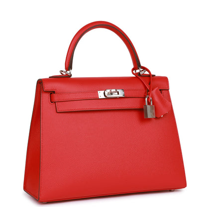 Hermes Kelly Sellier 25 Rouge de Coeur Verso Epsom Palladium Hardware