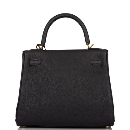 Hermes Kelly Retourne 25 Black Togo Gold Hardware