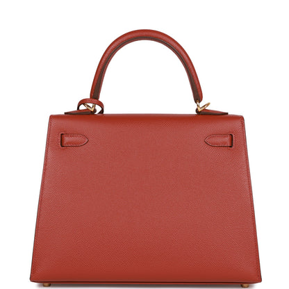 Hermes Kelly Sellier 25 Rouge Venetian Epsom Gold Hardware