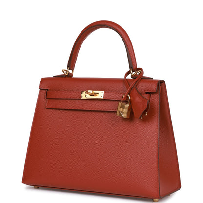 Hermes Kelly Sellier 25 Rouge Venetian Epsom Gold Hardware