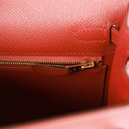 Hermes Kelly Sellier 25 Rouge Venetian Epsom Gold Hardware