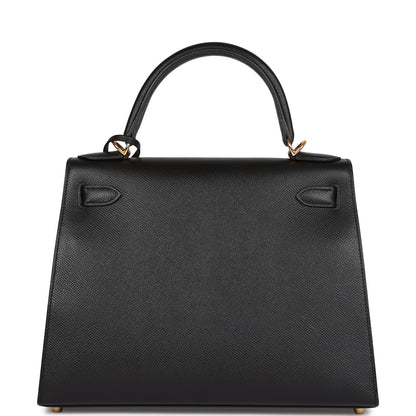 Hermes Kelly Sellier 28 Black Epsom Gold Hardware